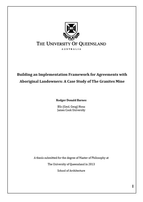 Building an implementation framework for agreements with Aboriginal landowners: a case study of the Granites Mine